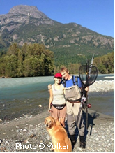 TPC Chair Volker Michelfelder, his wife and dog at the shore of the Bella Coola River