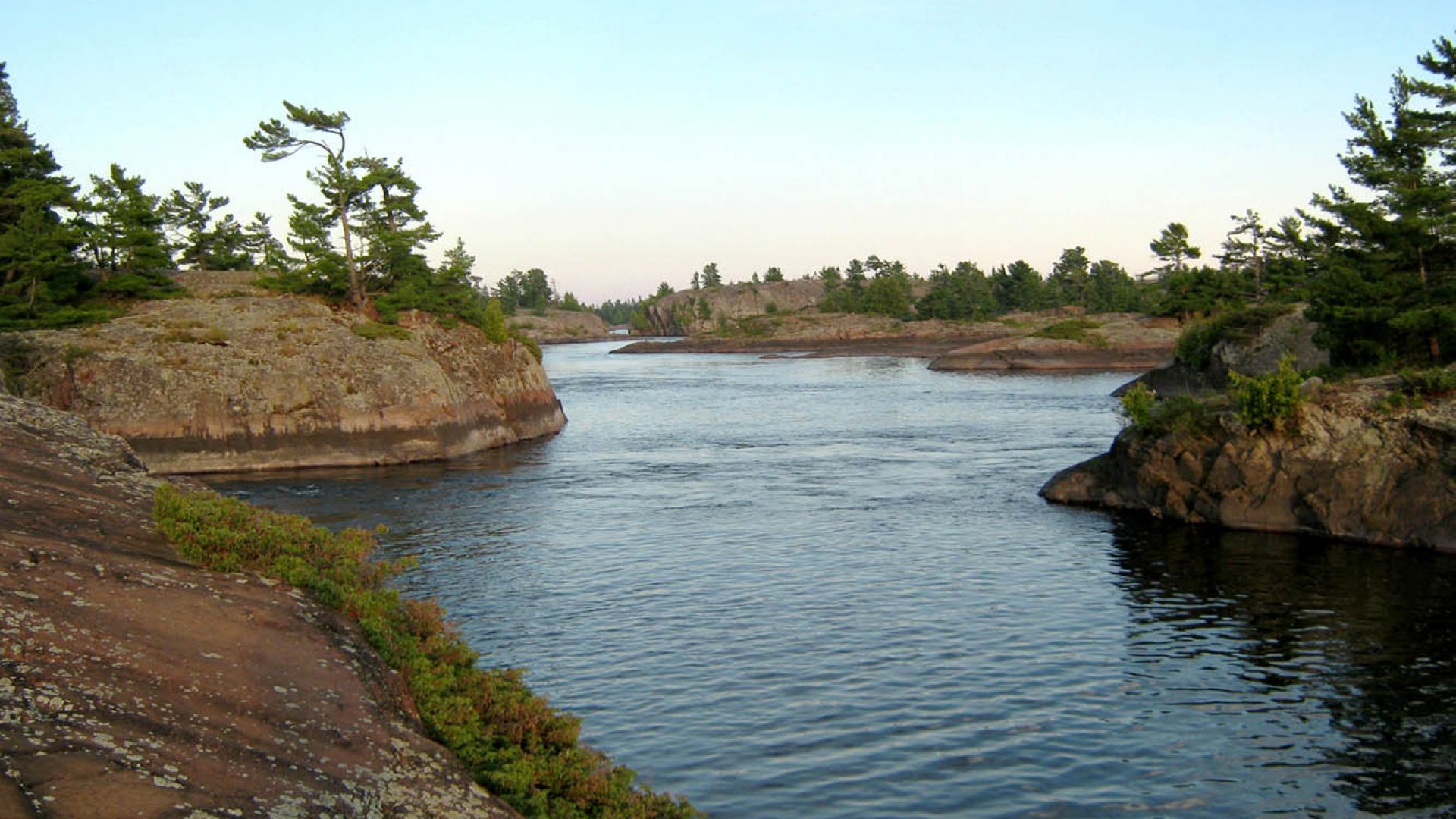 The French River winds around gneiss rock