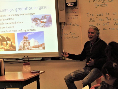 Workshop Facilitator Joseph Large presents to a class at Kikino Métis Settlement, near Lac la Biche, AB