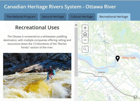 Snapshot of a story map under development for the Ottawa River.